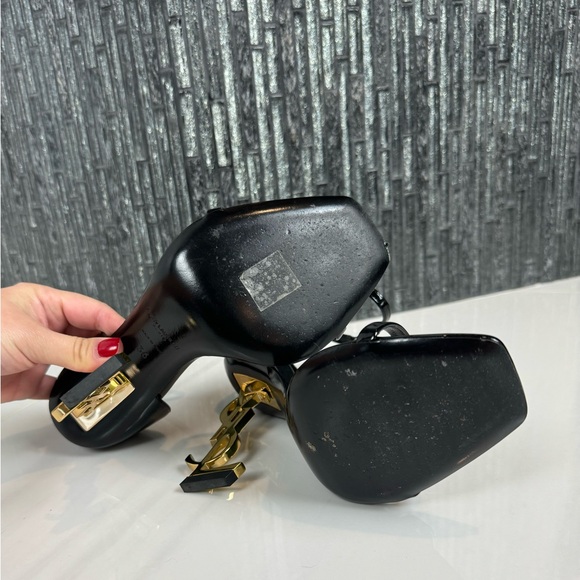 ♠️Saint Laurent Opyum YSL Black Logo-Heels Gold HW Size 36 - Picture 12 of 14